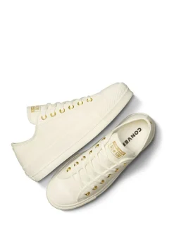 Best Converse White/Gold Chuck Taylor All Star Lift Mono Leather Low Trainers