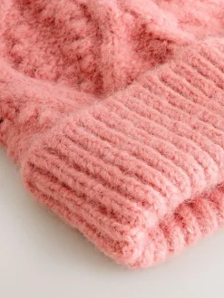 Next Coral Pink Cable Knitted Pom Hat^Women Hats|Hats, Gloves & Scarves
