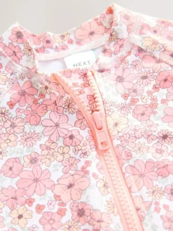 New Next Long Leg Sunsafe Swimsuit (3mths-7yrs) Coral Pink Ditsy Floral