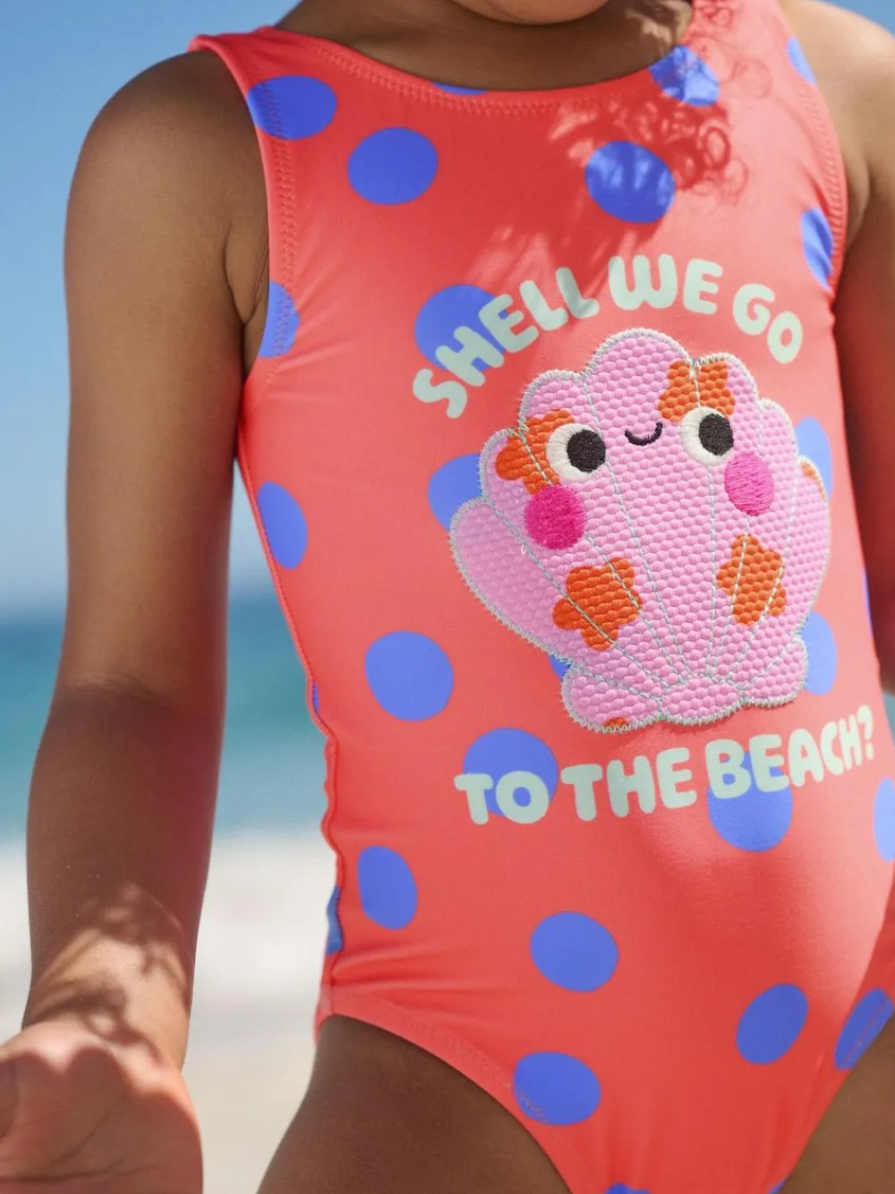 Best Next Swimsuit (3mths-7yrs) Coral Pink Shell Polka Dot