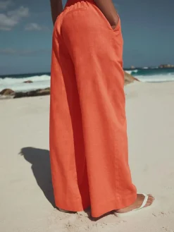 Online Next Smart Front Linen Blend Wide Leg Trousers Coral Pink