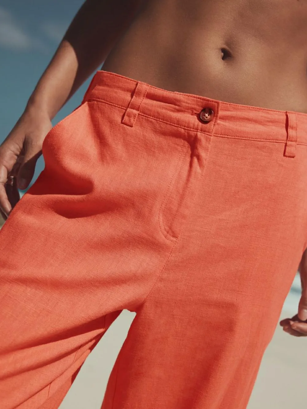 Online Next Smart Front Linen Blend Wide Leg Trousers Coral Pink