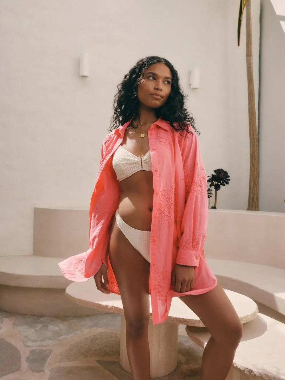 Outlet Next Textured Cornelli Cover-Up Shirt Coral Pink