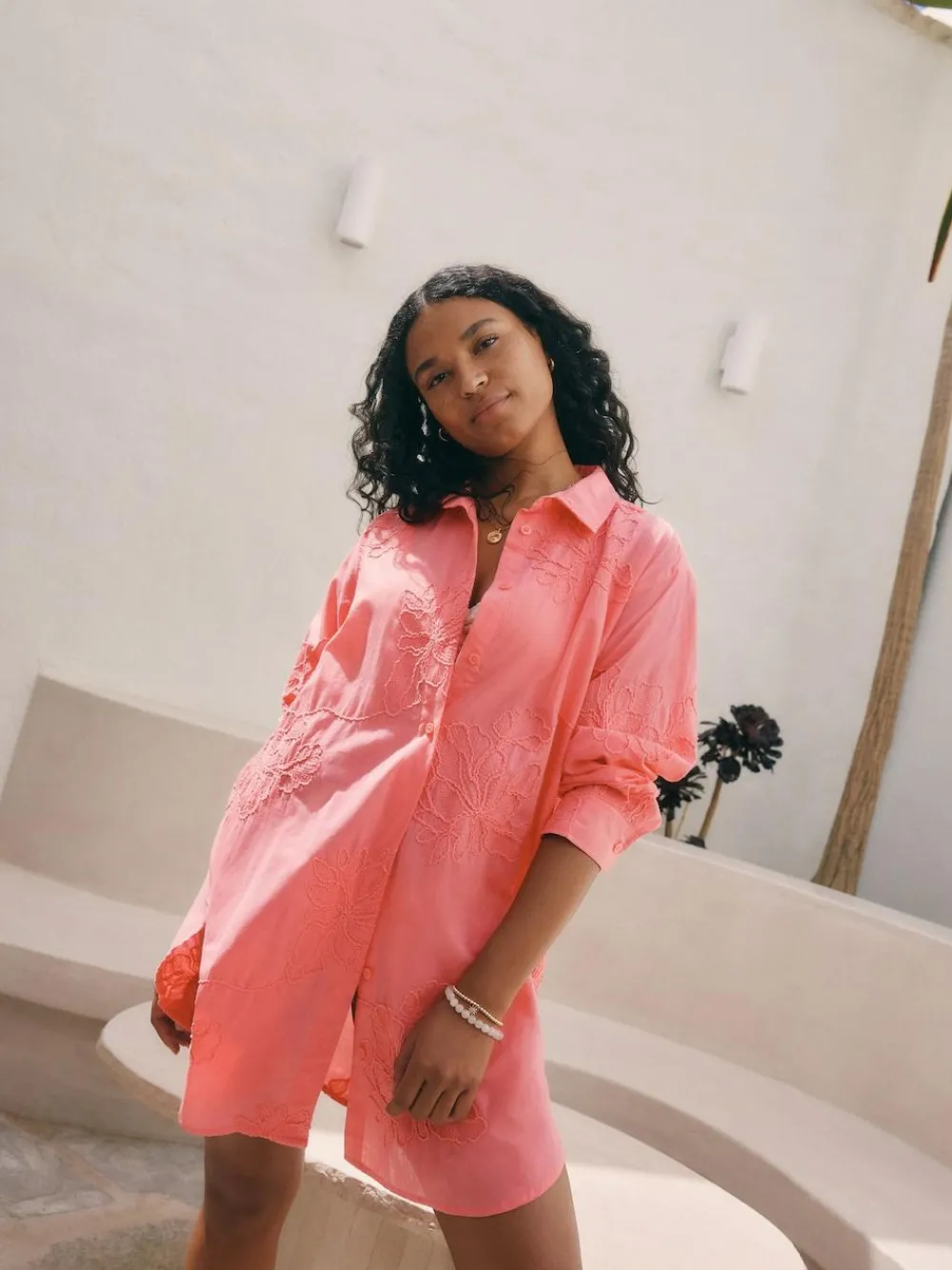 Outlet Next Textured Cornelli Cover-Up Shirt Coral Pink