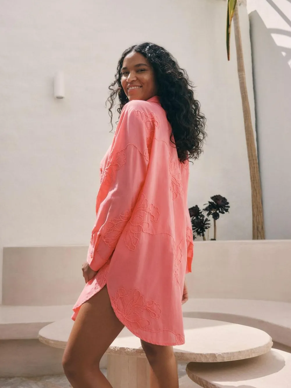 Outlet Next Textured Cornelli Cover-Up Shirt Coral Pink