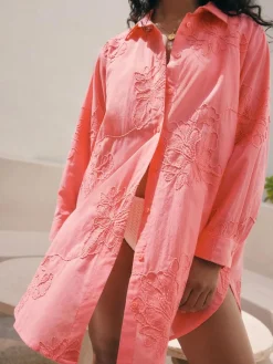 Outlet Next Textured Cornelli Cover-Up Shirt Coral Pink