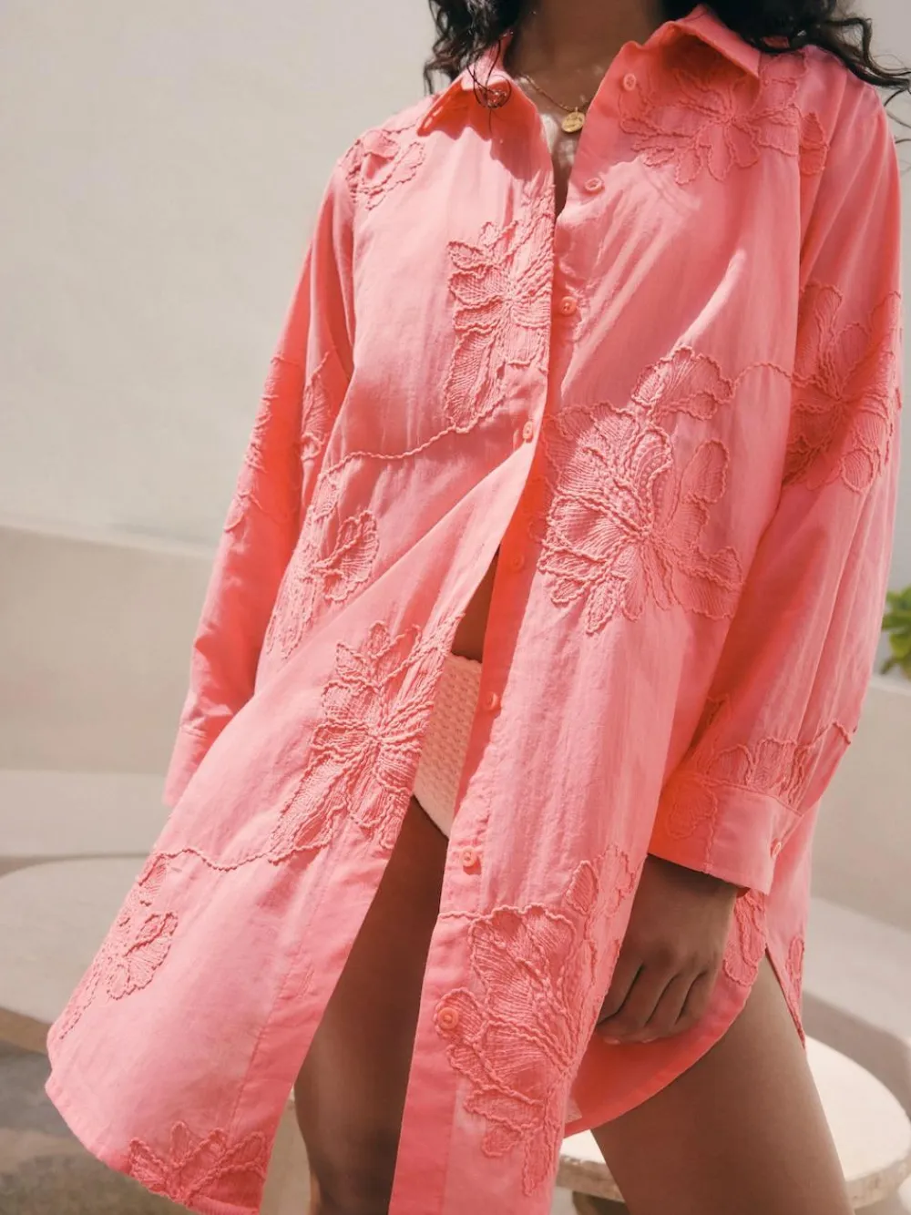 Outlet Next Textured Cornelli Cover-Up Shirt Coral Pink