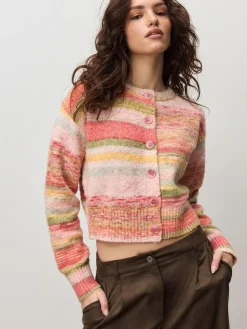 Outlet Next Spacedye Knitted Crew Neck Cardigan Coral Pink/Orange