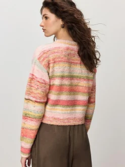 Outlet Next Spacedye Knitted Crew Neck Cardigan Coral Pink/Orange