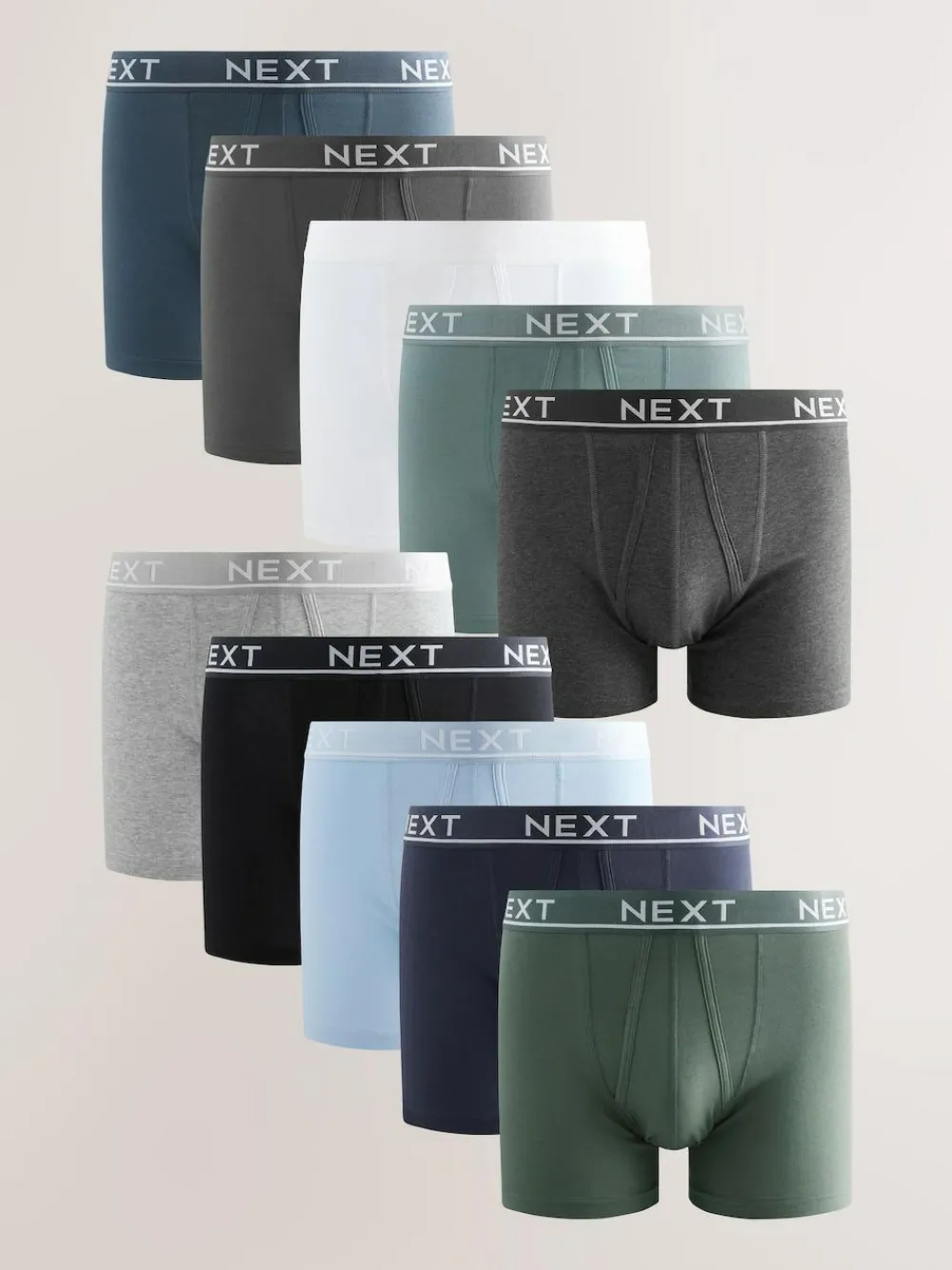 Next Core Grey/ Greens A-Front Boxers 10 Pack^ Underwear|Underwear