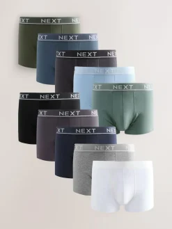Outlet Next Core Grey/Green 10 pack Cotton Rich Blend Hipsters Boxers