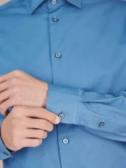 Outlet Next Cornflower Blue Slim Fit Cotton Stretch Long Sleeve Formal Shirt