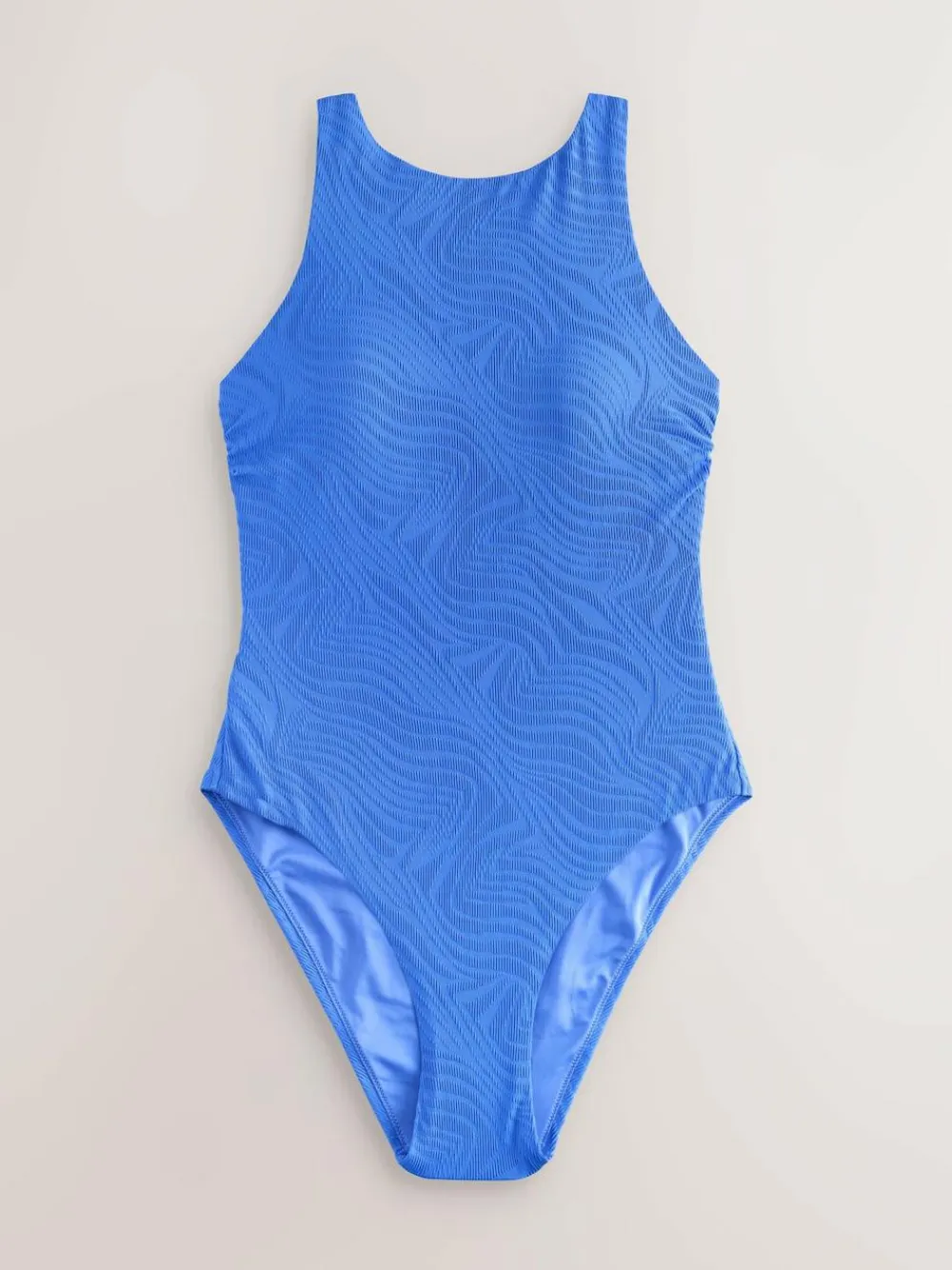Next Cornflower Blue Textured High Neck Tummy Control Swimsuit^Women Swimwear