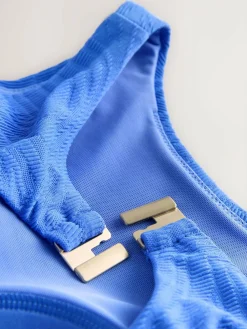 Next Cornflower Blue Textured High Neck Tummy Control Swimsuit^Women Swimwear