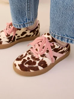 Next Cow Print Leather Standard Fit (F) Retro Trainers^ Sneakers