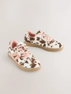 Next Cow Print Leather Standard Fit (F) Retro Trainers^ Sneakers