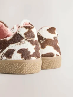 Next Cow Print Leather Standard Fit (F) Retro Trainers^ Sneakers