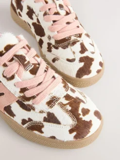 Next Cow Print Leather Standard Fit (F) Retro Trainers^ Sneakers