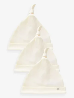 Sale Next 100% Cotton Tie Top Baby Hats 3 Pack (0-12mths) Cream