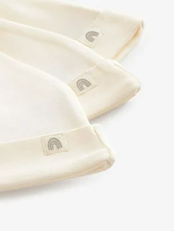 Sale Next 100% Cotton Tie Top Baby Hats 3 Pack (0-12mths) Cream