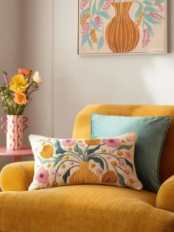 Next Cream 50 x 30cm Embroidered Flower Vase 100% Cotton 50 x 30cm Cushion^ Cushions & Throws