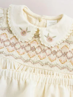 Online Next Cream Baby Embroidered Long Sleeve Dress and Knickers Set 2 Piece (0mths-2yrs)