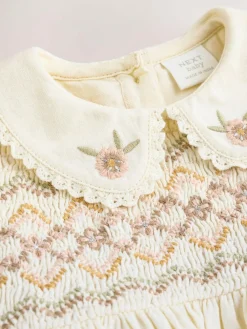 Online Next Cream Baby Embroidered Long Sleeve Dress and Knickers Set 2 Piece (0mths-2yrs)