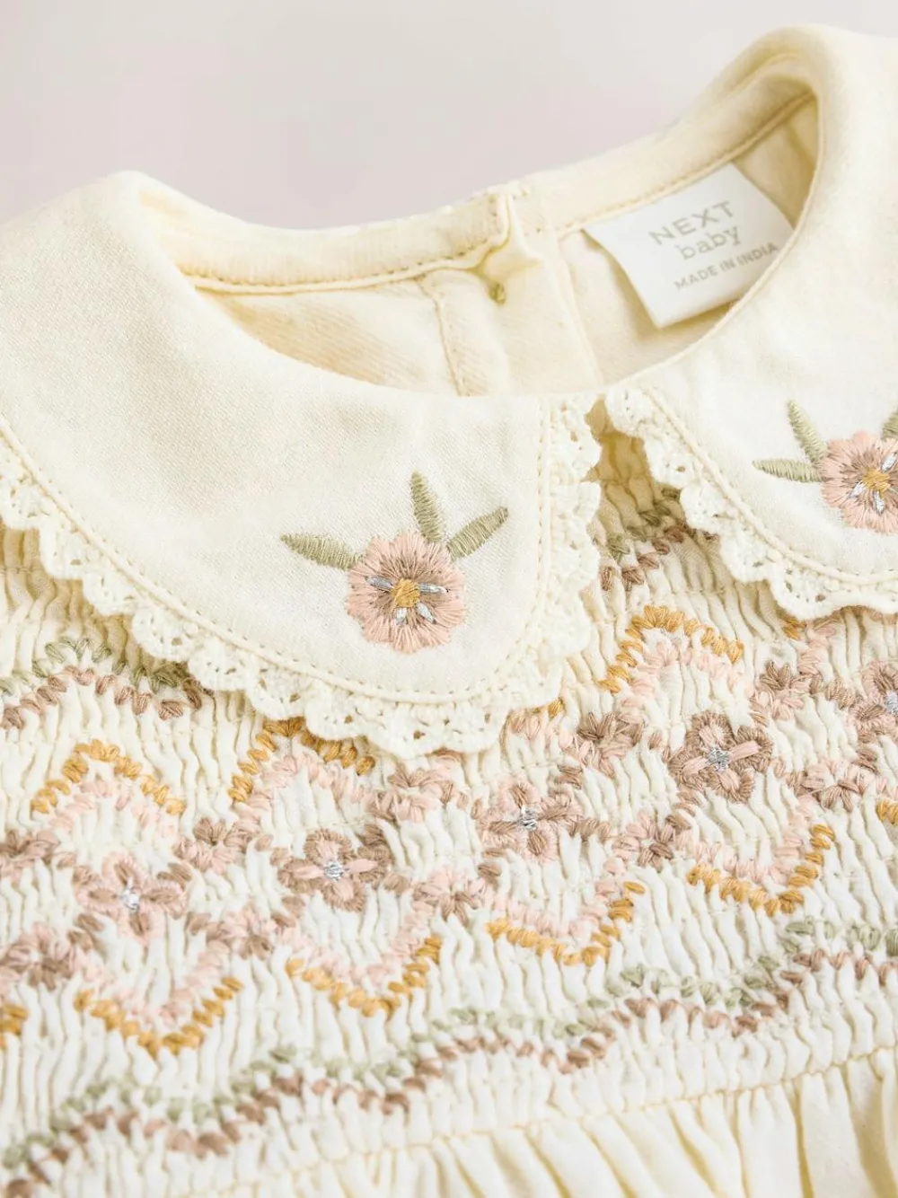 Online Next Cream Baby Embroidered Long Sleeve Dress and Knickers Set 2 Piece (0mths-2yrs)