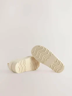 Hot Next Flatform Shoot Fleece Lined Slippers Cream Borg