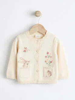 Next Cream Bunny 100% Cotton Pointelle Knitted Floral Flower Baby Cardigan (0mths-3yrs)^ Knitwear & Sweaters|Knitwear