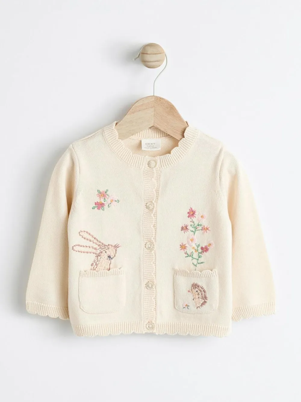 Next Cream Bunny 100% Cotton Pointelle Knitted Floral Flower Baby Cardigan (0mths-3yrs)^ Knitwear & Sweaters|Knitwear