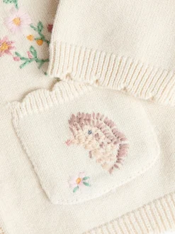 Next Cream Bunny 100% Cotton Pointelle Knitted Floral Flower Baby Cardigan (0mths-3yrs)^ Knitwear & Sweaters|Knitwear