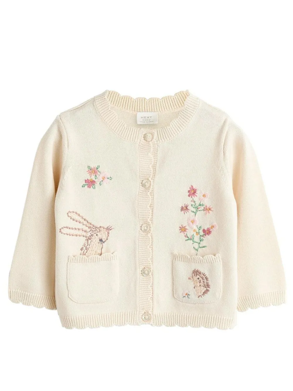 Next Cream Bunny 100% Cotton Pointelle Knitted Floral Flower Baby Cardigan (0mths-3yrs)^ Knitwear & Sweaters|Knitwear