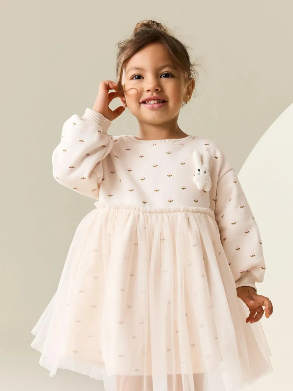 Next Cream Bunny Mesh Skirt Sweat Dress (3mths-7yrs)^ Baby Girls|Dresses