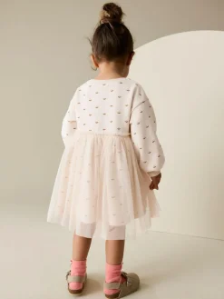 Next Cream Bunny Mesh Skirt Sweat Dress (3mths-7yrs)^ Baby Girls|Dresses