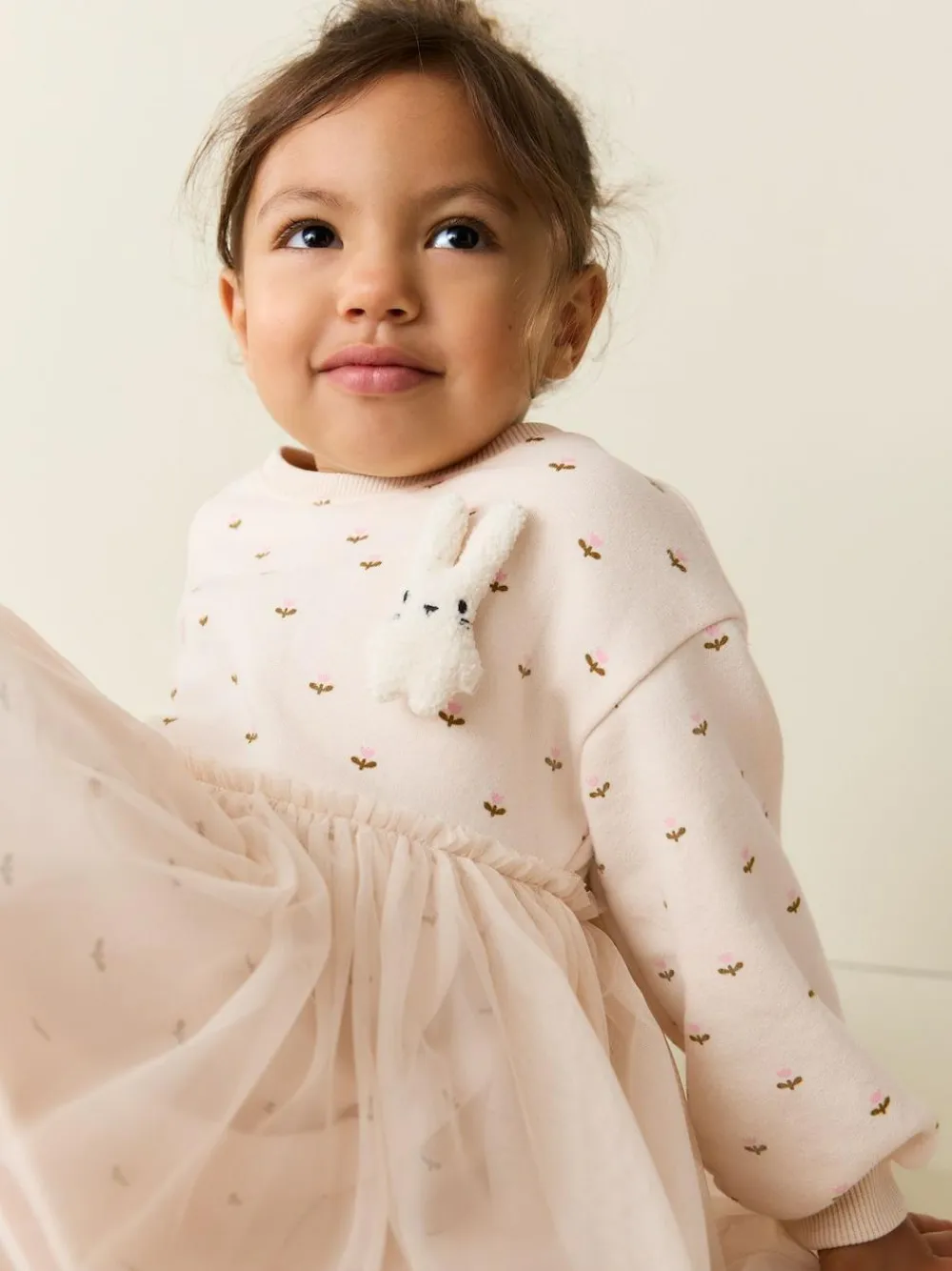 Next Cream Bunny Mesh Skirt Sweat Dress (3mths-7yrs)^ Baby Girls|Dresses
