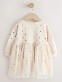 Next Cream Bunny Mesh Skirt Sweat Dress (3mths-7yrs)^ Baby Girls|Dresses