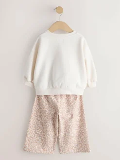 Next Cream Bunny Sweatshirt & Wide Leg Trousers Set (3mths-7yrs)^ Sets & Co-Ords|Sets & Co-Ords