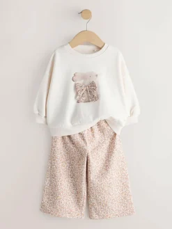 Next Cream Bunny Sweatshirt & Wide Leg Trousers Set (3mths-7yrs)^ Sets & Co-Ords|Sets & Co-Ords