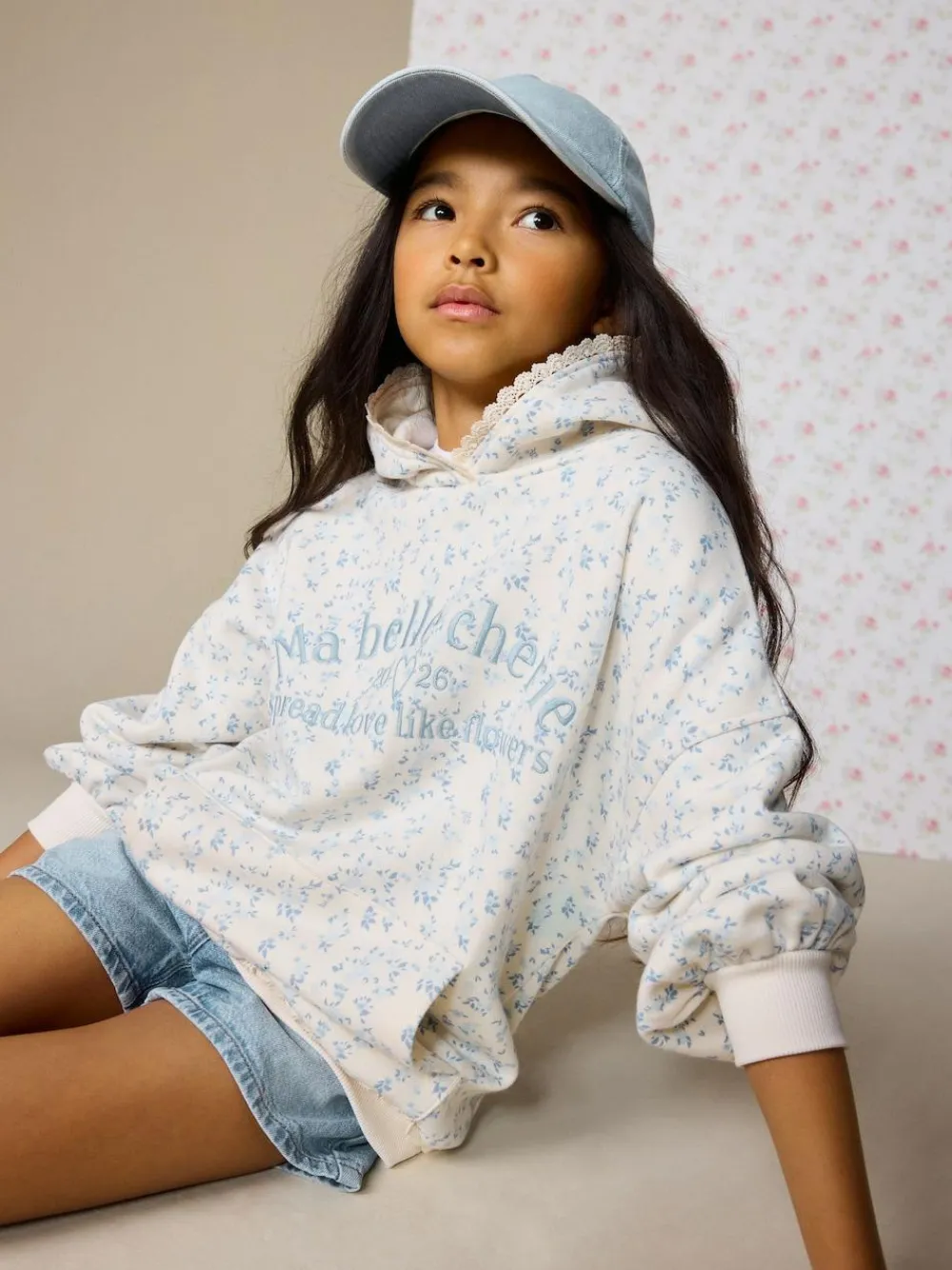 New Next Cream Ditsy Flower Hoodie (3-16yrs)