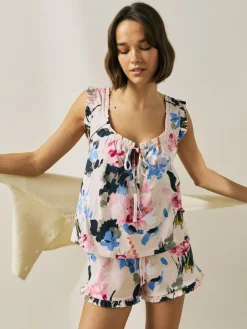 Best Next Cream Floral 100% Cotton Vest Short Set Pyjamas