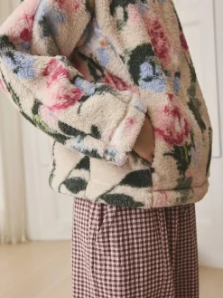 Sale Next Cream Floral Borg Half Zip Fleece