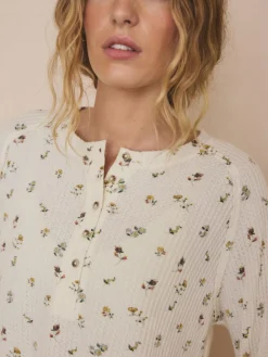 Next Cream Floral Cosy Waffle Long Sleeve Pyjamas^Women Pyjamas|All Night & Lounge