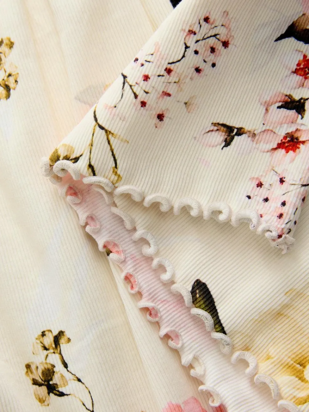 Best Next Cream Floral Long Sleeve Ribbed Dress (3mths-7yrs)