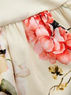 Best Next Cream Floral Long Sleeve Ribbed Dress (3mths-7yrs)