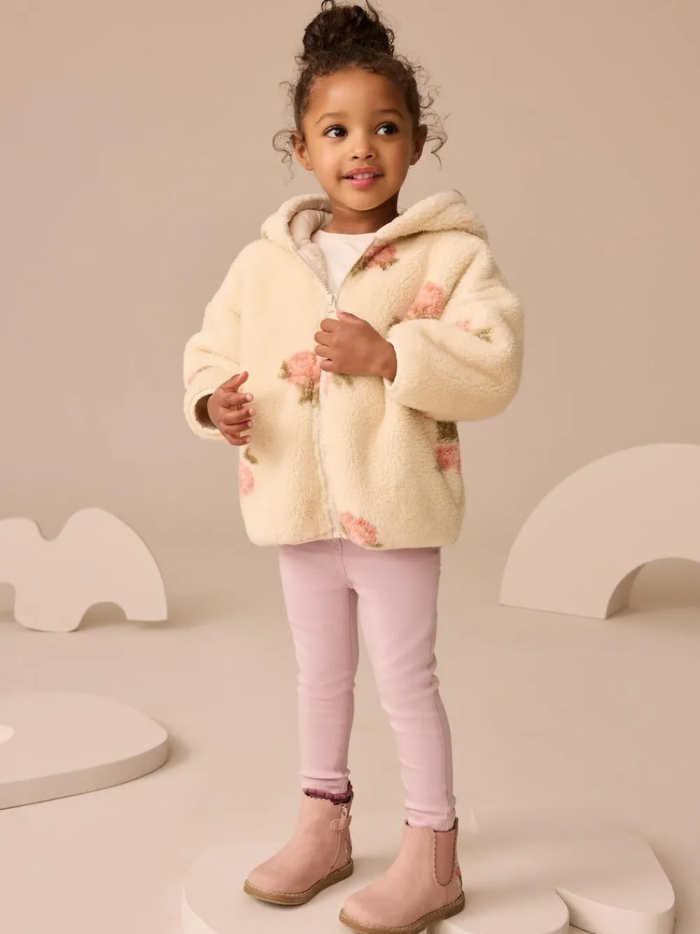 Best Next Zip Through Fleece (3mths-7yrs) Cream Floral Print
