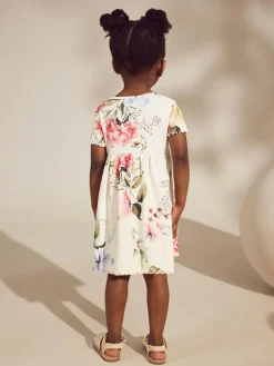 Sale Next Cream Floral Short Sleeve Rib Summer Dress (3mths-7yrs)
