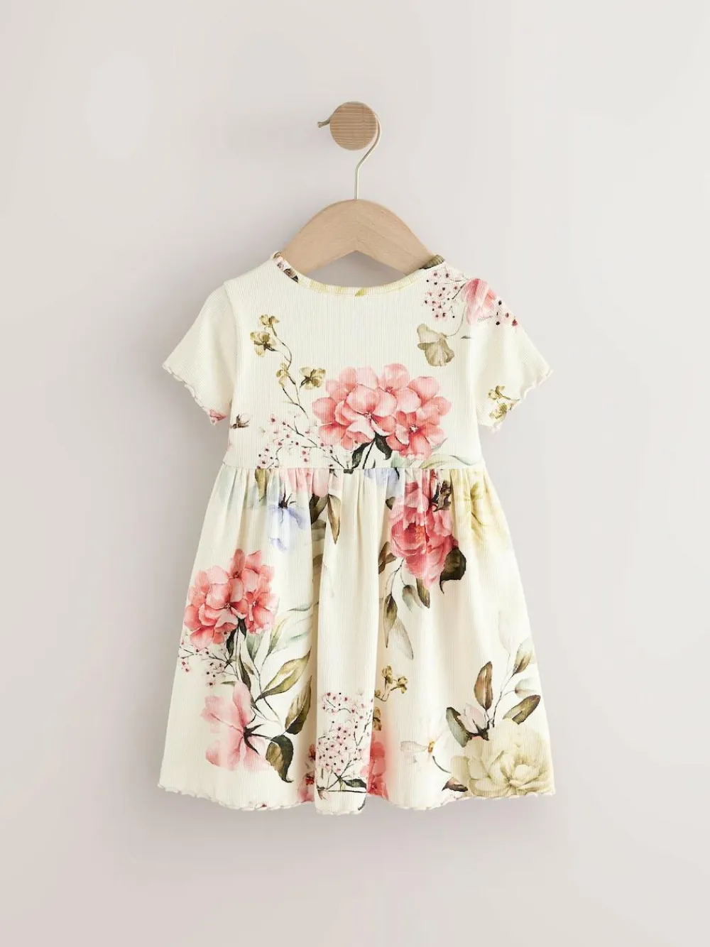 Sale Next Cream Floral Short Sleeve Rib Summer Dress (3mths-7yrs)