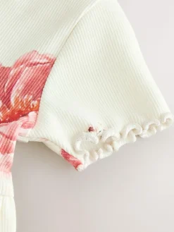 Sale Next Cream Floral Short Sleeve Rib Summer Dress (3mths-7yrs)