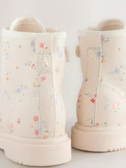 Best Next Standard Fit (F) Lace-Up Ankle Boots Cream Floral